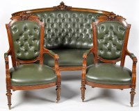 Lot 1219 - A Victorian walnut three-piece salon suite,...