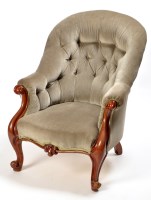 Lot 1265 - A Victorian mahogany easy chair, the button...