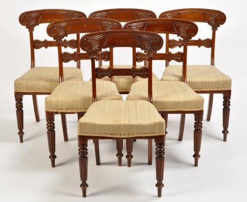 Lot 1274 - A set of six Regency mahogany dining chairs,...