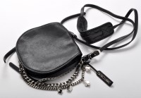 Lot 73 - Jimmy Choo: black leather handbag, with white...