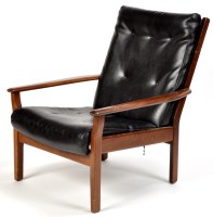 Lot 108 - A post war design teak armchair, back and seat...