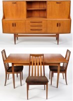 Lot 139 - A teak dining table, six chairs and sideboard,...