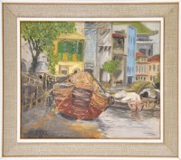 Lot 487 - Robert Pell ''MOORED BOATS'' signed and dated '...