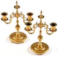 Lot 965 - A pair of Victorian gilt metal candelabra,...