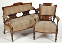 Lot 1027 - An Edwardian inlaid walnut three-piece salon...