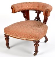 Lot 1037 - A Victorian walnut easy chair, the upholstered...