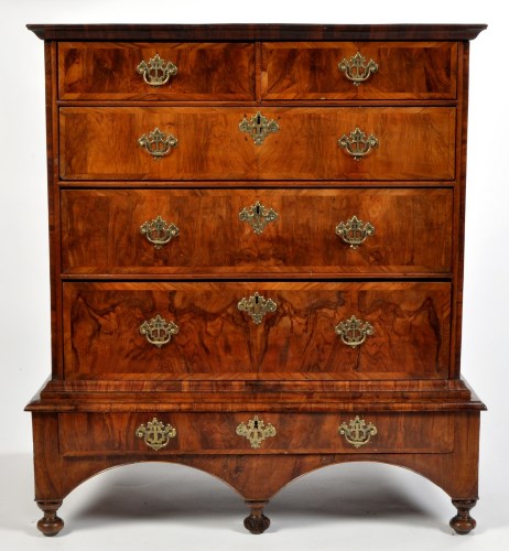 Lot 1055 - A Queen Anne walnut chest on stand, the...