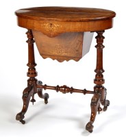 Lot 1082 - A Victorian walnut work box, the oval top with...