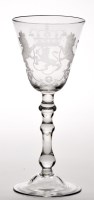 Lot 14 - Engraved 'Newcastle' light baluster wine glass,...