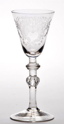 Lot 15 - Engraved 'Newcastle' light baluster glass, the...