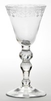 Lot 18 - Engraved 'Newcastle' baluster wine glass, the...