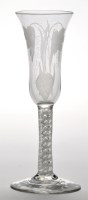 Lot 29 - Engraved mixed twist ale glass, the long bell...