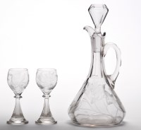 Lot 42 - 'Rock crystal' engraved decanter and two...