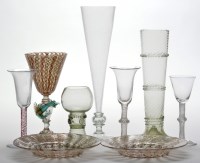 Lot 47 - Three colour and opaque twist wine glasses,...