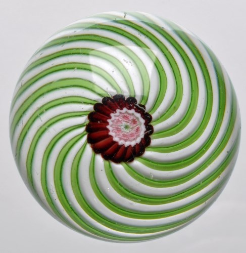 Lot 63 - Small Clichy swirl paperweight, set with green...