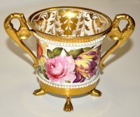 Lot 107 - Derby gilt and floral painted two handled cup,...