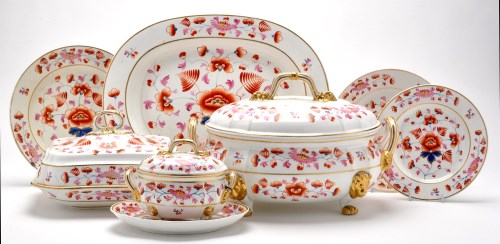Lot 110 - Derby dinner service, painted with flower...