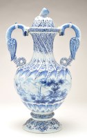 Lot 127 - Large Dutch Delftware two handled blue and...