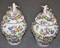 Lot 138 - Pair Continental ovoid shaped vases and covers,...