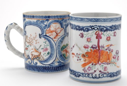 Lot 148 - Chinese Famille Rose mug, blue and white...