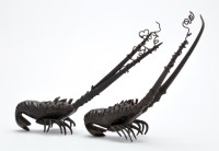 Lot 184 - Two Japanese bronze crustacean, supported upon...