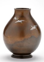 Lot 185 - Japanese bronze ovoid vase, the patina...
