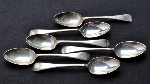 Lot 612 - Six George V dessert spoons, by Cooper Bros. &...