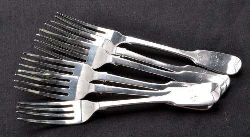 Lot 693 - Six William IV table forks, by Mary Chawner,...