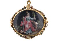 Lot 714 - A European oval reliquary pendant, painted...