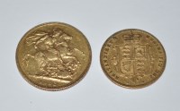 Lot 736 - A Victorian gold sovereign, 1886; together...