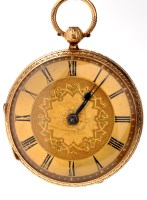 Lot 744 - A Victorian 18ct. gold open face pocket watch,...