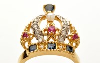 Lot 801 - A diamond, ruby, sapphire and seed pearl crown...