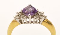 Lot 812 - An amethyst and diamond ring, the square facet...