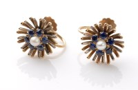 Lot 892 - A pair of pearl, sapphire and yellow metal...