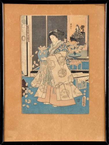 Lot 19 - Toyokuni III (1786-1864) A WOMAN CARRYING A...