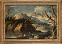 Lot 351 - 17th Century Italian School A PASTORAL RIVER...