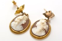 Lot 774 - A pair of Victorian carved shell cameo drop...