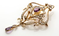 Lot 824 - An Edwardian seed pearl and amethyst...