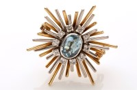 Lot 845 - An aquamarine, diamond and 9ct. yellow and...