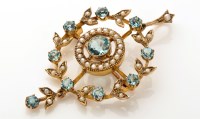 Lot 860 - An Edwardian aquamarine and seed pearl drop...