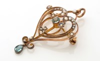 Lot 872 - An Edwardian aquamarine and seed pearl drop...