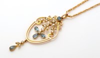 Lot 874 - An Edwardian aquamarine and seed pearl drop...