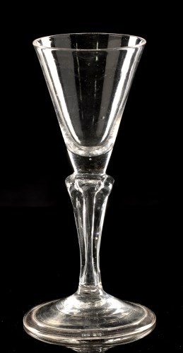 Lot 942 - Moulded stem wine glass, the conical bowl on...