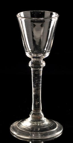 Lot 954 - Plain stem wine glass, the round funnel bowl,...