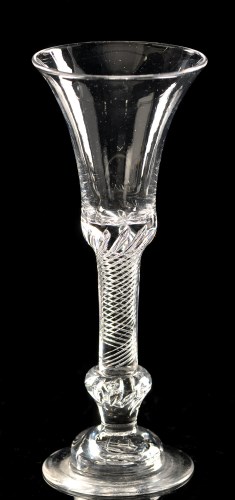Lot 959 - Composite stem wine glass, the drawn bell bowl...