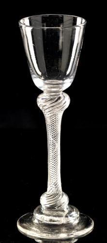 Lot 961 - Air-twist wine glass, the round funnel bowl...