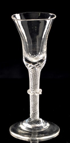 Lot 963 - Drawn air-twist wine glass, the waisted bell...