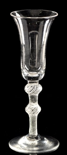 Lot 965 - Air-twist wine glass, the bell bowl above...