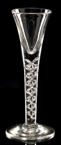 Lot 968 - Drawn trumpet wine glass, the stem with a pair...