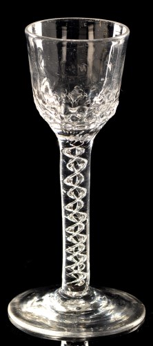 Lot 969 - Air-twist wine glass, the ogee bowl with...